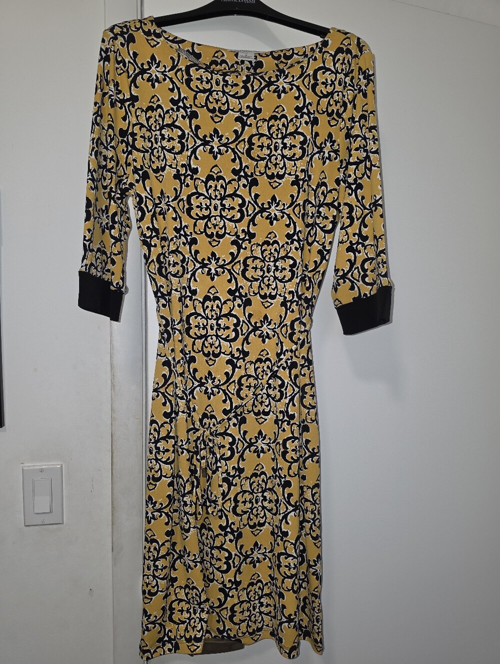 Yellow and Black Patterned Women's Midi Dress - Picture 3 of 12